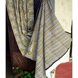 block print saree vegas gold & black