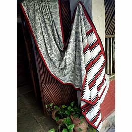 block print saree black & maroon