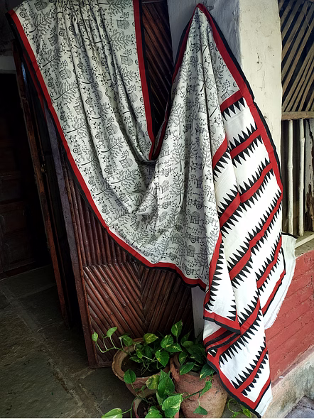 Block Print Saree Black & Maroon