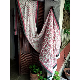block print saree pink & black