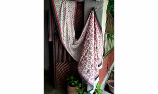 Block Print Saree Pink & Black
