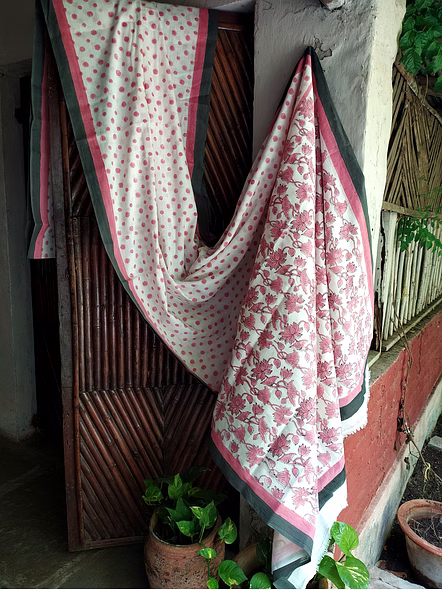Block Print Saree Pink & Black