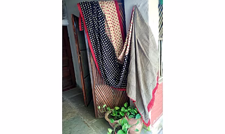 Block Print Saree Black & Red