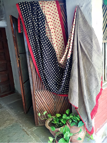 Block Print Saree Black & Red