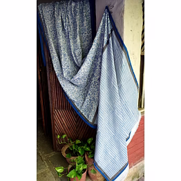 block print saree blue & black