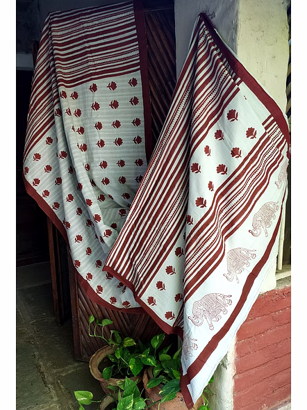 Block Print Saree Rust