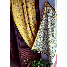 block print saree mustard & indigo