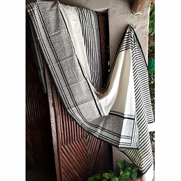 block print saree black & gray