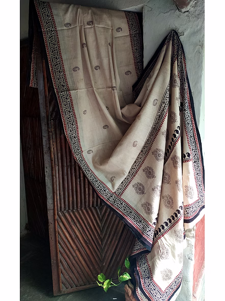 Block Print Saree Rust & Black