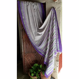 block print saree violet & silver