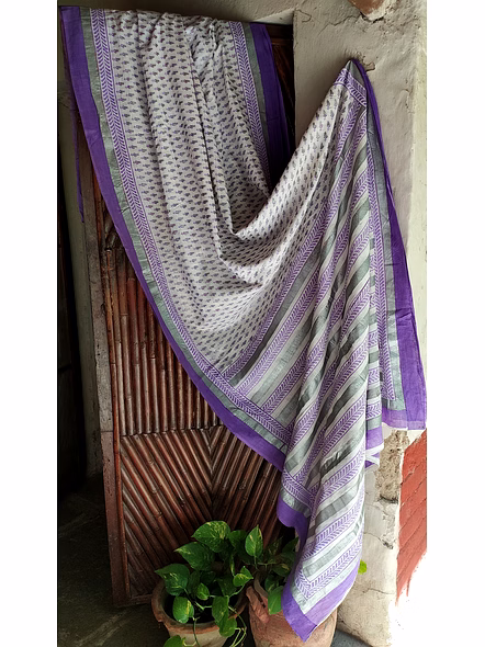 Block Print Saree violet & silver
