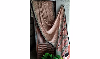 Block Print Saree Red & Black