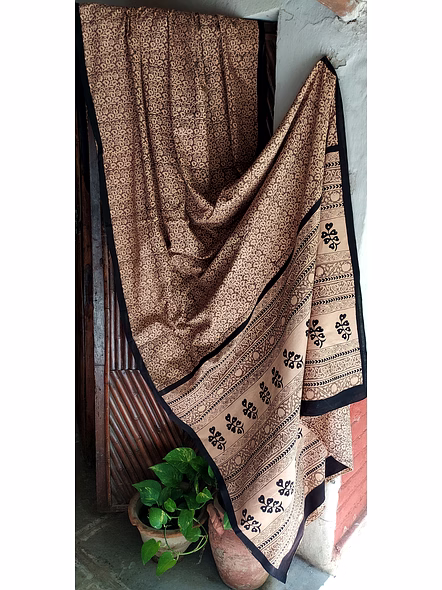 Block Print Saree Black