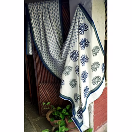 block print saree blue& gray