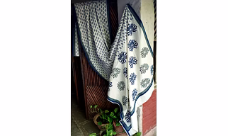 Block Print Saree Blue& Gray