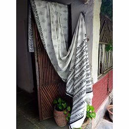 block print saree gray & black