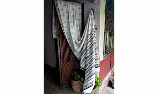 Block Print Saree Gray & Black