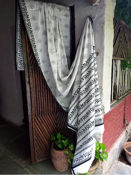 Block Print Saree Gray & Black