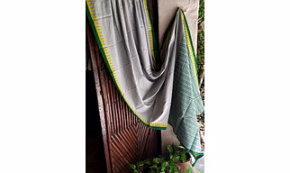 Block Print Saree Green & Mustard