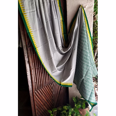 block print saree green & mustard
