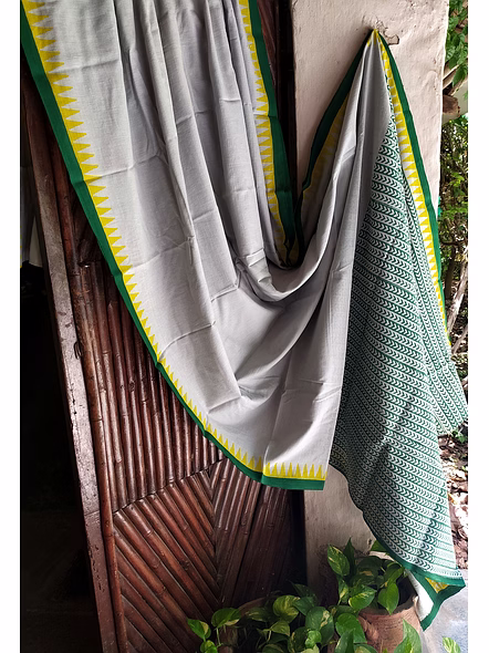 Block Print Saree Green & Mustard