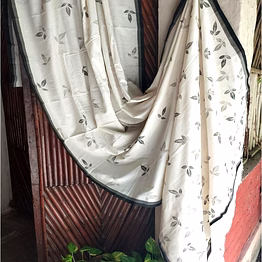 leaf print saree black & gray