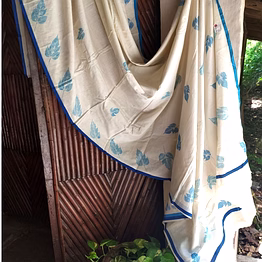 leaf print saree turkey blue
