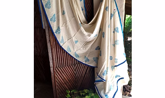 Leaf Print Saree Turkey Blue