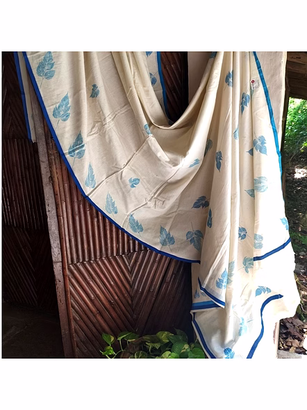 Leaf Print Saree Turkey Blue