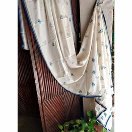 leaf print saree gray & blue