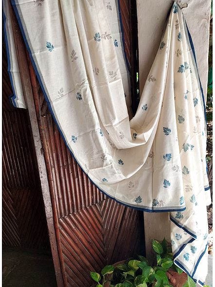 Leaf Print Saree Gray & Blue