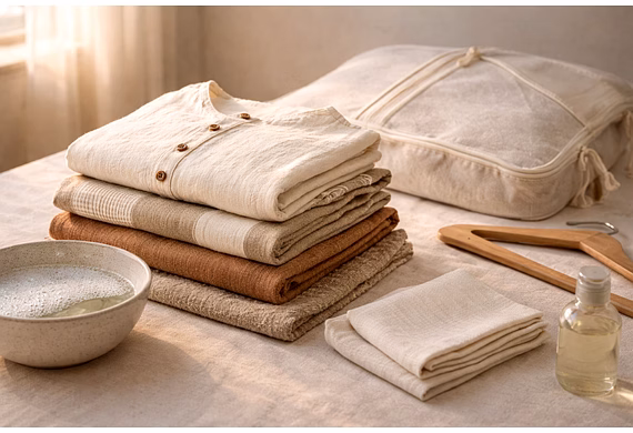 Learn how to wash, dry, iron, and store khadi clothes properly. Simple care tips to keep your handwo