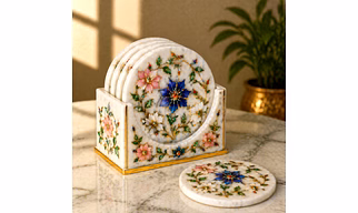 Marble Table Coaster Set with Stand
