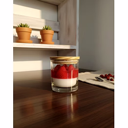 handmade soy wax strawberry dessert jar candle with wooden lid | scented glass candle | long burning aromatherapy home décor gift