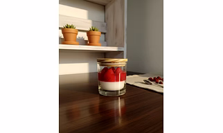 Handmade Soy Wax Strawberry Dessert Jar Candle with Wooden Lid | Scented Glass Candle | Long Burning Aromatherapy Home Décor Gift