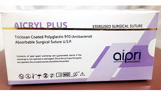 AP2421AB - AICRYL PLUS (Polyglactin 910, Triclosan Coated (Antibacterial) USP  1, 90cm 1/2C Reverse Cutting 40mm Needle