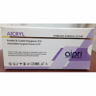 ap2382 - aicryl (polyglactin 910) violet usp 2-0, 90cm 1/2c reverse cutting 40mm needle