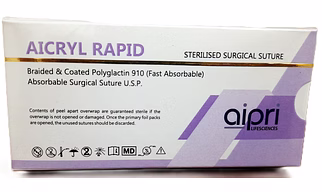 AP2762F - AICRYL RAPID (Polyglactin 910 Fast Undyed) USP 2-0, 90cm 1/2C  Taper Cutting 35mm