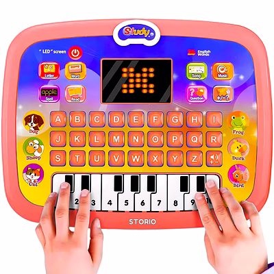 learning educational computer kids piano laptop with led screen & music | fun activities toy computer tablet for kids toddlers 1 2 3 4 5 6 + year old boy and girls, multicolor