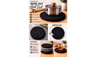 Wool Felt Ball Trivet: Farmhouse Kitchen Decor (20 CM) HOT POT, COASTER ,TABLE MAT, POT HOLDER