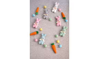 WOOL FELT BALL EASTER BUNNY GARLAND 72 INCH