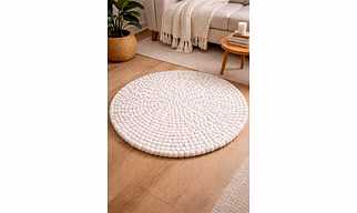 Handmade Wool Felt Ball Rug –Ivory Round Wool Carpet for Living Room, Kids Room & Home Décor.