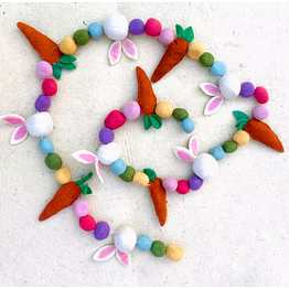 handmade easter felt ball garland with bunny ears & carrots – spring wall hanging decoration for home, nursery, party decor, pastel wool felt easter garland banner