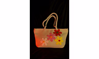 Jute Tote Bag with Floral Applique Design