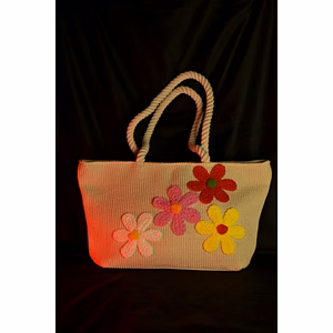 Jute Tote Bag with Floral Applique Design