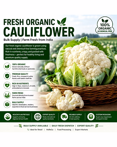 Fresh Organic Cauliflower – Bulk Supply | Farm Fresh White Cauliflower Supplier from India-3