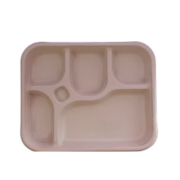 [5-compartment, 10 count, beige disposable bagasse plates | eco-friendly sugarcane meal tray for wedding, party, picnic, event | mess-free sections