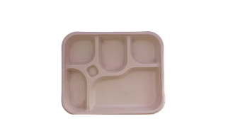 [5-Compartment, 10 Count, Beige Disposable Bagasse Plates | Eco-Friendly Sugarcane Meal Tray for Wedding, Party, Picnic, Event | Mess-Free Sections