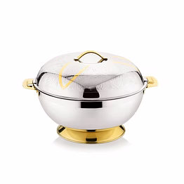 luxury engraved stainless steel serving casserole with gold base