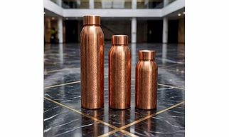 Engraved Pure Copper Water Bottle Set (Decorative Pattern Finish)